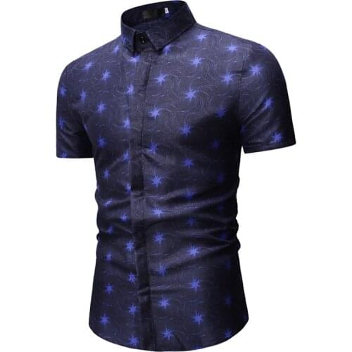 Summer Short Sleeve Shirt Men Fashion Print Men Shirt Casual Slim Fit Single Breasted Dress Shirts PlusSize 3XL Camisa Masculina