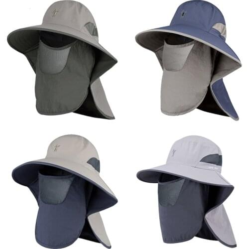 Connectyle Mens Mesh Flap Sun Hat Quick Dry Adjustable Detachable Wide Brim Breathable UPF50 Summer Outdoor Fishing Cap