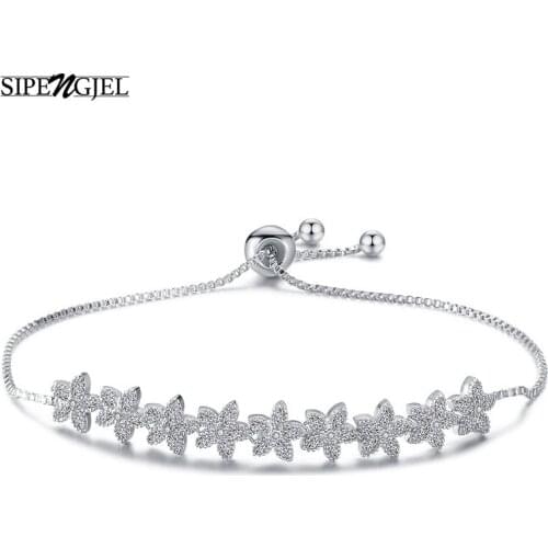SIPENGJEL Cubic Zirconia Small Flower Set Bracelet Shiny Crystal Adjustable Bracelets For Women Wedding Party Jewelry Gift 2021