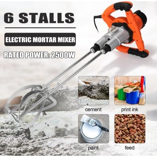 2500W 220V Electric Mixer Double Rod Mixing Machine 6 Speed Adjustable Infinitely Variable Function Paint Putty Cement Concrete