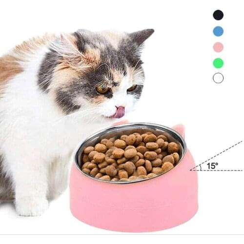 Cat Supplies Non-slip Cat Dog Bowl 15 Degrees Tilted Safeguard Neck Puppy Cats Feeder Crashworthiness Base Pet Bowl