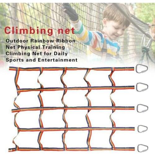 Outdoor Children Climbing Net Rainbow Ribbon Net Physical Training Ladder Climbing Net Playground Swing Step Child Hanging