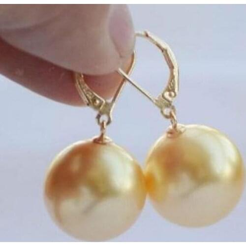 Gorgeous AAA10-11MM ROUND SOUTH SEA GOLD PEARL EARRING14K