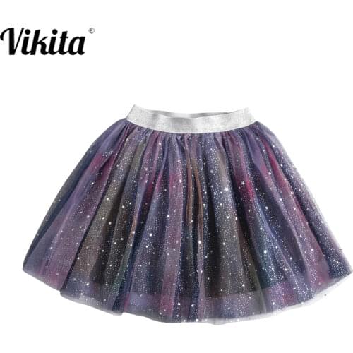 VIKITA Baby Kids Girls Princess Tutu Skirts Stars Glitter Sequins Party Dance Ballet Skirts Children Casual Wear Tulle Skirt