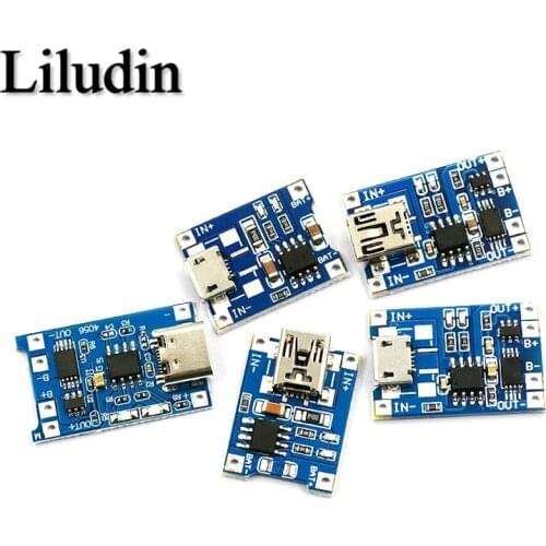5PCS 5V 1A Micro USB 18650 type-c Lithium Battery Charging Board Charger Module+Protection Dual Functions TP4056 18650 MINI USB