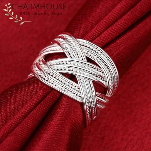 Charmhouse Sterling 925 Silver Rings For Women Wide Mesh Open Ring Adjustable Wedding Band Fashion Jewelry Bague Anillo Bijoux