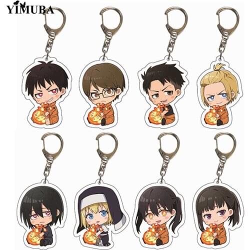 Firemen Anime Enn Enn No Shouboutai Fire Force Keychain Cartoon Print Shinra Kusakabe Arthur Boyle Acrylic Figure Key Chain Ring