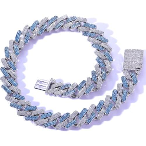 High Quality Hip Hop Blue White Zircon Cuban Chain 20MM Box Buckle Miami Heavy Industry Cuban Chain Hip Hop Men Charm Necklace