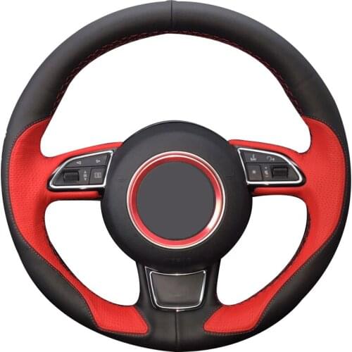 Black Leather Red Leather Car Steering Wheel Cover for Audi A1 A3 A5 A7