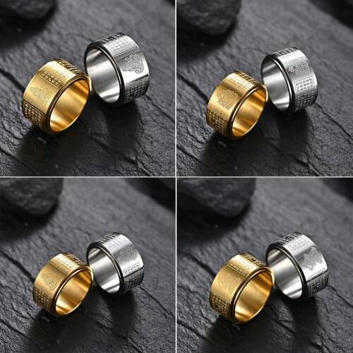 Mens Buddha Mantra Ring Chinese Style Eight Patron Saints Finger Rings For Men Titanium Steel Lucky Protection Jewelry