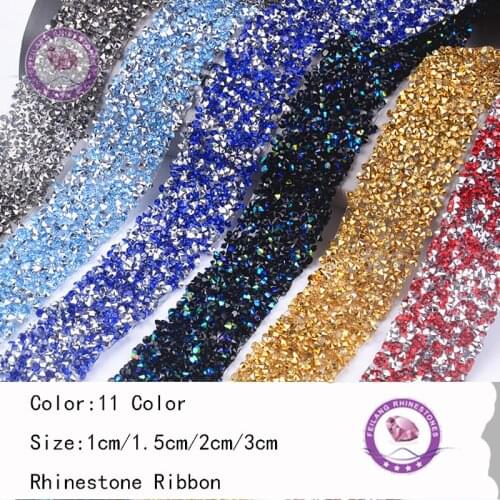 Feilang 1 Yard 4 Size Sewing Trim Crystal Motif Strass Hotfix Rhinestone Ribbon With Rhinestones Iron On Appliques For Dresses