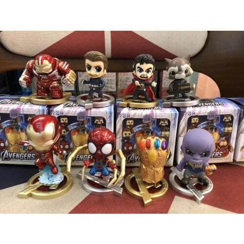 8pcs/set Marvel Avengers Infinity War Cute Ironspider Hulkbuster Thanos Doctor Strange Rocket Ironman Figure Toys