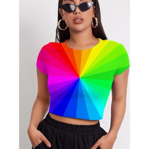 3d Tshirt Colorful T shirt Women Rainbow Funny T shirts Dizziness Navel Bare Art Tshirt Printed Womens Clothing Punk Rock
