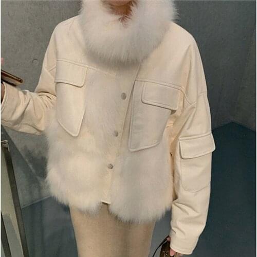 Hstar 2021 Women Winter Faux Fox Fur Jacket Female Stand Collar Long Sleeve Faux Leather Jacket casaco pele fake fluffy jacket