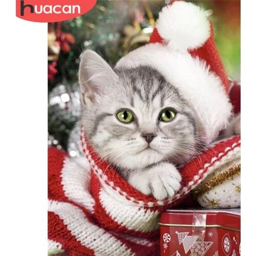 HUACAN Christmas 5D DIY Diamond Painting Cat Full Drill Square Diamond Embroidery Dog Winter Decor Home Picture Of Rhinestone