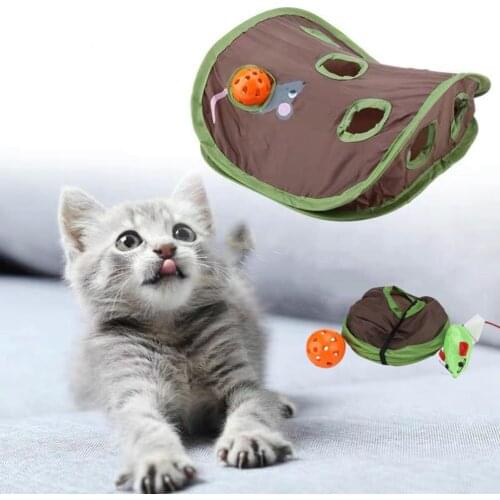 Hot sale Pet Cats Mice Game Intelligence Toy Bell Tent with 9 Holes Tunnel Hide Seek Foldable Catch the mouse Toys pet products