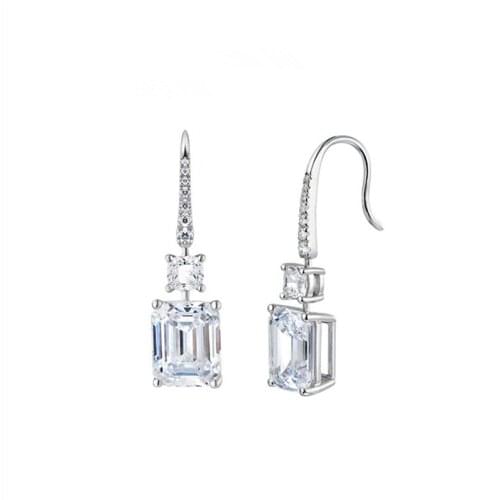 Quality 925 Sterling Silver Earrings For Women Princess Drop Accessories Shining Crystal Square Earring Female Jewelry Charm