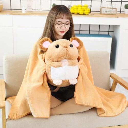 Kawaii Mouse Rat Plush Toy Triver Portable Blanket Doll Hands Warmer Kids Children Boy Girl Travel Rug Office Nap Carpet Gift