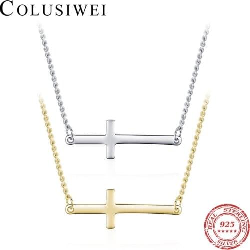 Colusiwei 925 Sterling Silver Simple Cross Pendant Choker Necklace Fashion For Women Gold Color Short Necklace Fine Jewelry