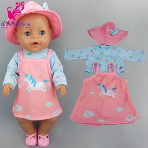 Doll clothes 43 cm baby doll strap dress + hat for 18 inch American doll clothes shirt
