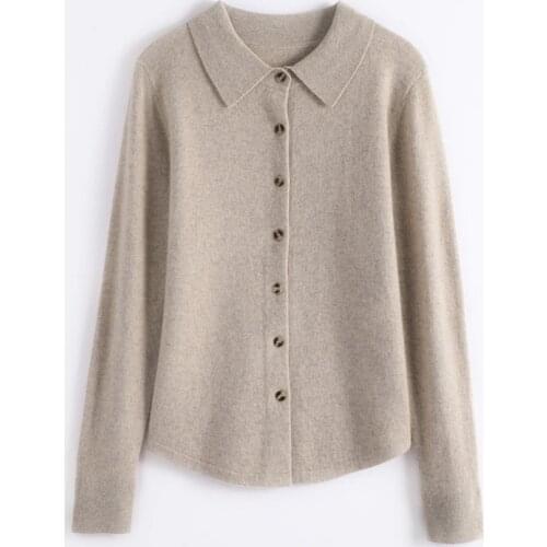 Hot Sale 2021 Womens 100% Pure Cashmere Sweater Knitted POLO Collar Cardigan Autumn and Winter New Slim Fashion Clothes