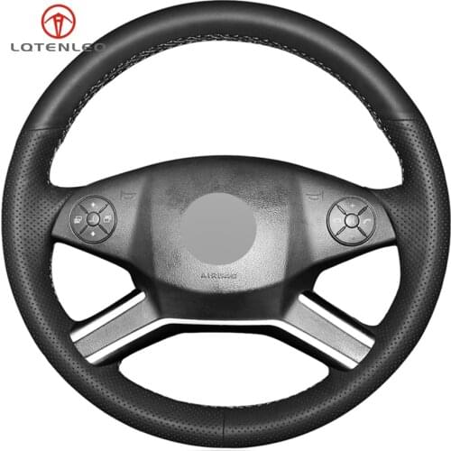 LQTENLEO Black Genuine Leather Car Steering Wheel Cover For Mercedes-Benz M-Class 2009-2011 R-Class 2007-2019 GL-Class 2010-2012