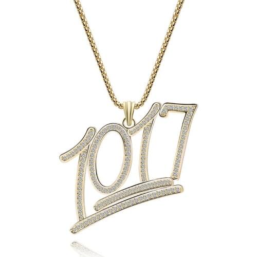 Meirenpeizi Personality Fashion Copper Zircon Digital Pendant Necklace "1017" Hip Hop Wind Mens and Womens Jewelry Gifts