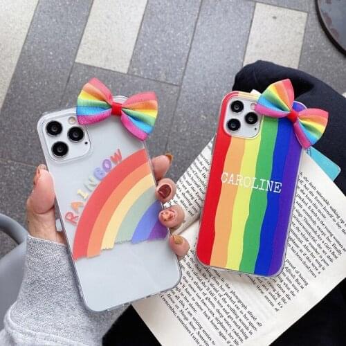 New 3D Cartoon rainbow Bowknot soft phone case for apple iphone 7 8 Plus X XS XR MAX 11 Pro 12 MiNi SE Transparent funda cover