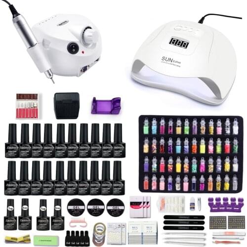 10&20 Color Gel Varnish Nail Set With120W Nail Lamp For Manicure and 35000RMP Nail Drill Nail Gel Varnish Polish Manicure set