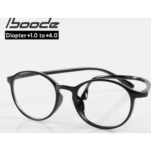 Iboode TR90 Diopter +1.0 1.5 2.0 2.5 3.0 3.5 Men Reading Glasses Vintage Round Frame Reading Eyeglasses Women Hyperopia Goggles