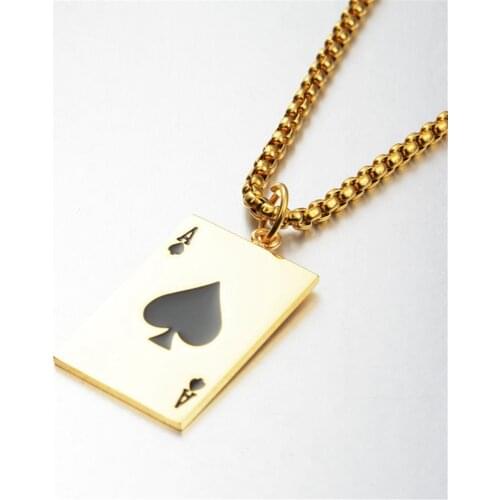Hip Hop Playing Cards Pendants Necklaces For Women Men Gold Silver Color Stainless Steel Enamel Necklace Fashion Jewelry