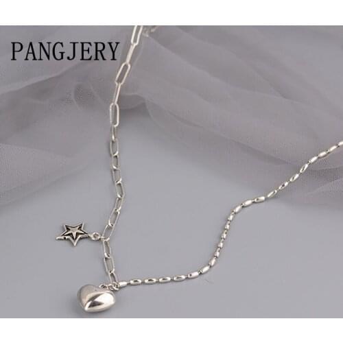 PANGJERY 925 Sterling Silver Pentagram Necklaces for Women Fashion Simple Exquisite Smooth LOVE Heart Wedding Fine Jewelry Gifts