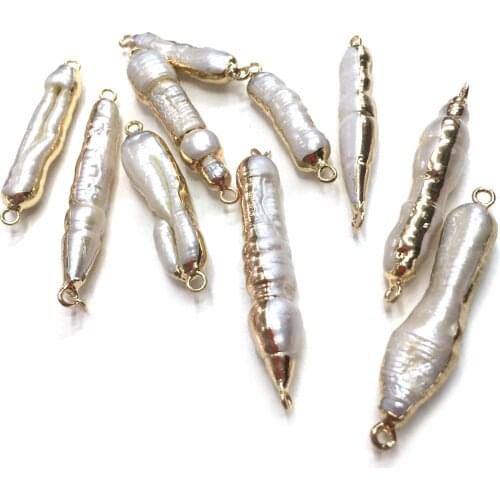 Natural Freshwater Pearl Pendant irregular Double hole connector Pendants for Jewelry Making DIY Bracelet Necklaces Accessories