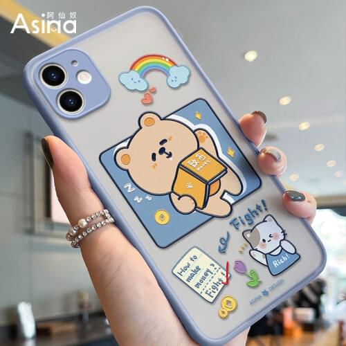 ASINA Transparent Phone Cases For iPhone 11 12 Pro Max Hard PC Cartoon Shells For iPhone 7 8 Plus Xs Xr SE2020 Case Capa Bear
