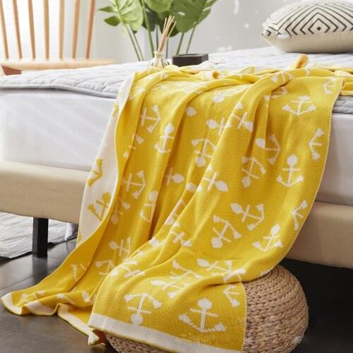 Dropshipping New Arrival 100% Cotton Handmade High Quality Soft Sofa Bed Knitted Blanket For Summer Yellow