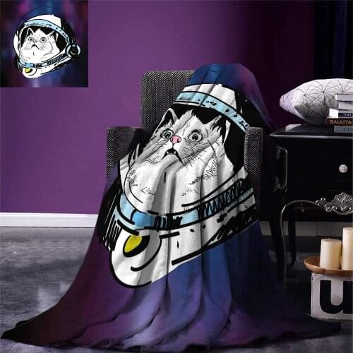 Christmas Outer Space Throw Kitten in Astronaut Hat Looks at Cosmic Rays UFO Universe Celestial Theme Home Blanket