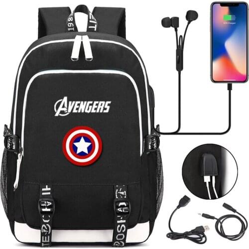 MARVEL Teenager USB Charging schoolbag Outdoor travel printing backpack mochila Oxford cloth student bag Large capacity backpack