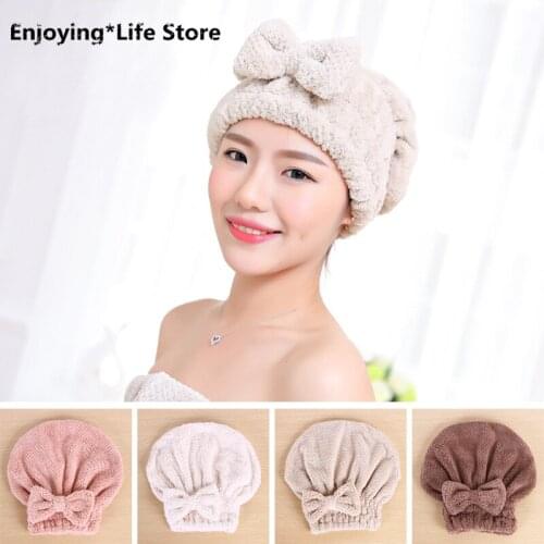 Coral Velvet Cute Shower Cap Thickened Adult Bow Shower Cap Wash Quick-drying Towel Absorbent Dry Hair Towel