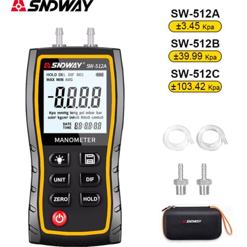 SNDWAY Digital Manometer Air Pressure Meter SW-512A and Differential Pressure Gauge HVAC Gas Stress Tester