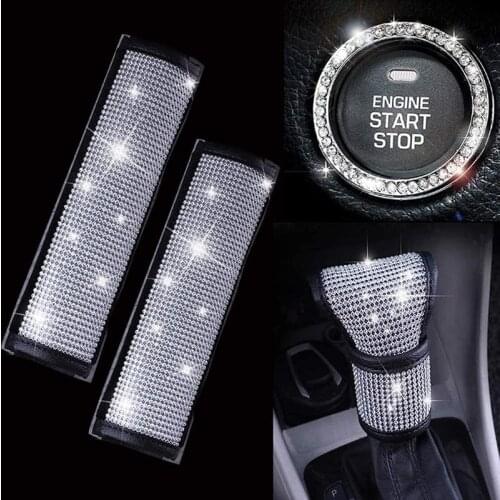 Rhinestone Steering Wheel Cover Shoulder Pads Headrests Lumbar Pillows Handbrake Protector Interior Car Styling Auto Accessories