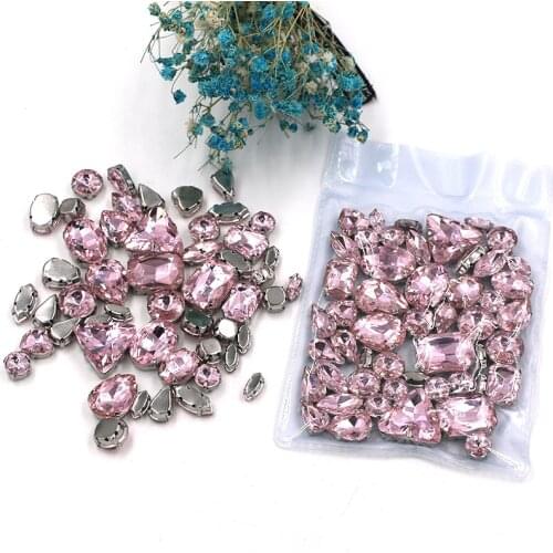 Wedding decoration mixed shape Pink sew on claw galss crystal rhinestones for clothing/shoes/dress