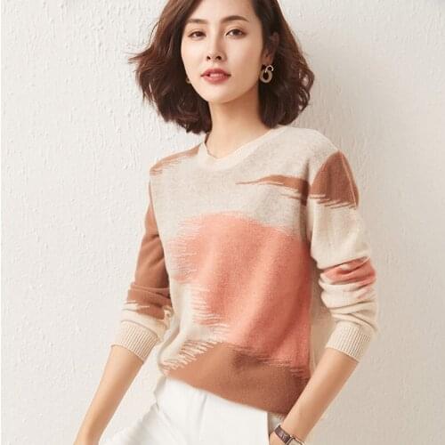 New cashmere sweater long-sleeved knitted pullover loose and comfortable O-neck 100% wool sweater autumn and winter womens clot