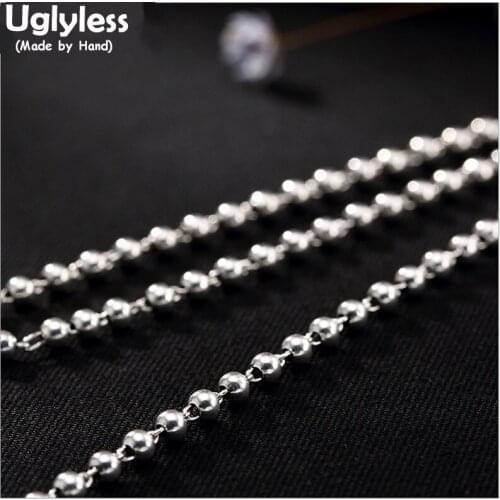Uglyless Real 925 Sterling Silver Chains Thick Fine Jewelry 3MM 4MM Beads Necklaces NO Pendants Collier Unisex Bijoux 10 Sizes