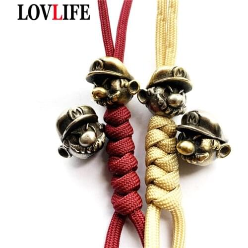 1PC Multicolors Vintage Copper Knife Beads Lanyard Paracord Rope Keychain Pendant Retro White Brass EDC Outdoor Pocket Tools