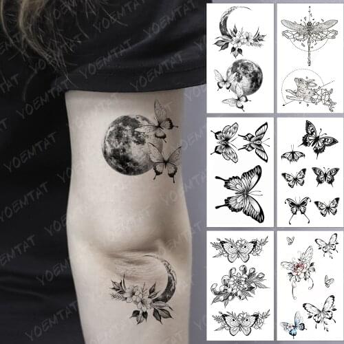 Waterproof Temporary Tattoo Sticker Old School Planet Dark Sexy Butterfly Flower Flash Tatoo Fake Tatto For Body Art Women Men
