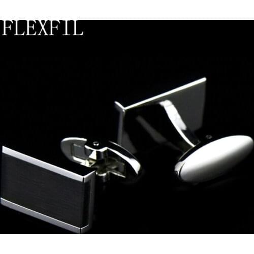 FLEXFIL Jewelry French shirt Fashion cufflinks for mens black crystal Cuff link Wholesale Button High Quality Wedding Male HOT