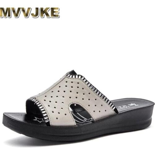 MVVJKE Summer Women Sandals Female Leather Open Toe Thick Bottom Beach Shoes Women Casual Platform Flat Slippers Summer Shoes