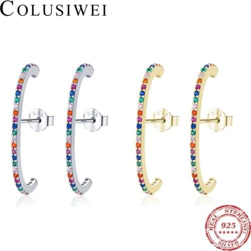 Colusiwei New Design Silver Rainbow Color Cz Stud Earrings 925 Sterling Silver Ear Pin for Women Fine Fashion Jewelry