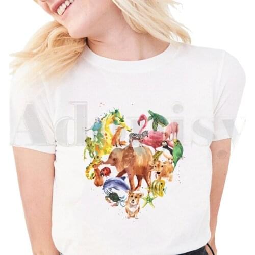 Short Sleeve Female Tops Tee Kawaii Cartoon Vegan Floral Vintage T Shirts Womens T-shirt Harajuku Vogue Vintage