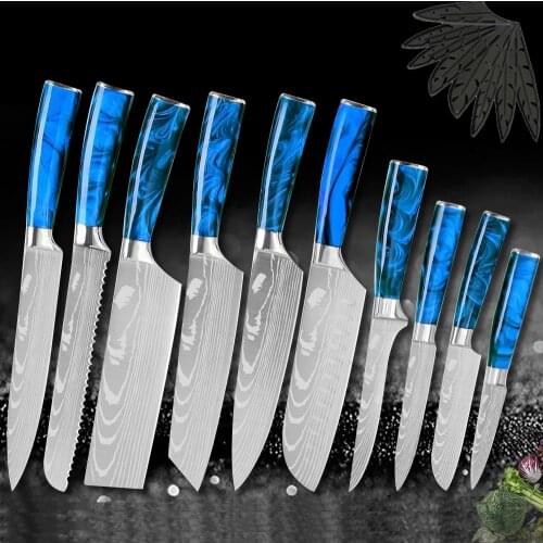 1-10 PCS Kitchen Knives Japanese Chef knife High Carbon Stainless Steel Knife Resin Handle Sharp Cleaver Slicing Knife Gitf